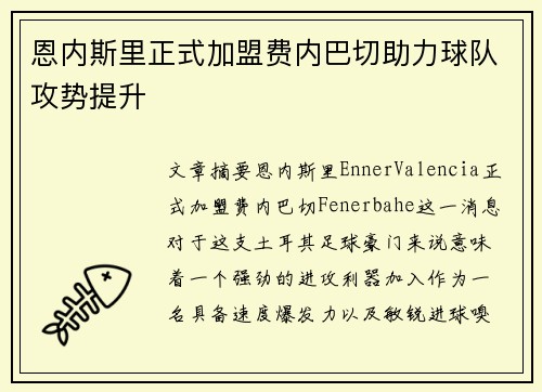 恩内斯里正式加盟费内巴切助力球队攻势提升